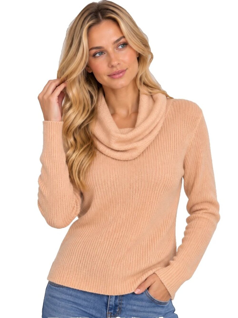 Anthropologie Knitted & Knotted Peach Cashmere Lightweight Cowl Neck Sweater XS
